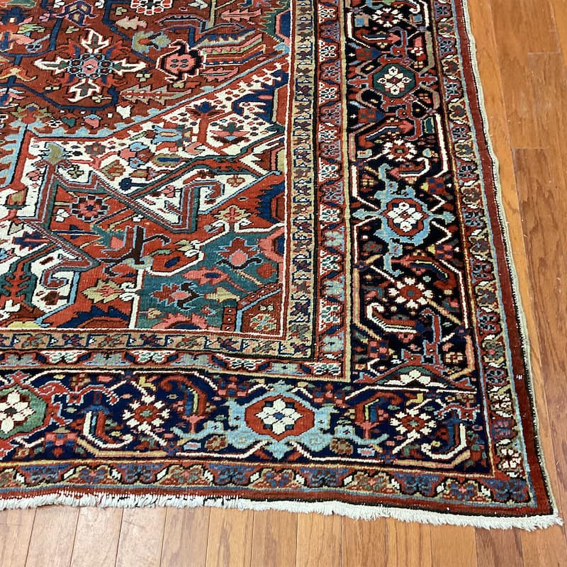 HERAT ORIENTAL Handmade 1920s Antique Heriz Wool Rug - 9'9" x 12'5"