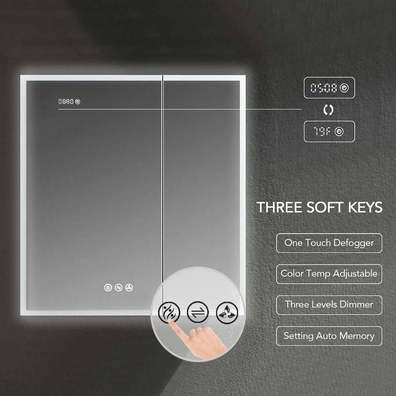 LED Medicine Cabinet with Lights, Defogger, Dimmer, 3X Amplified Mirror, Outlets & USB