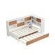 preview thumbnail 9 of 17, Twin Bed Frame with Trundle Bed and Bookcase, Wooden Captain Bed Built-in Led Downlight and USB Port for Guest Room, Bedroom