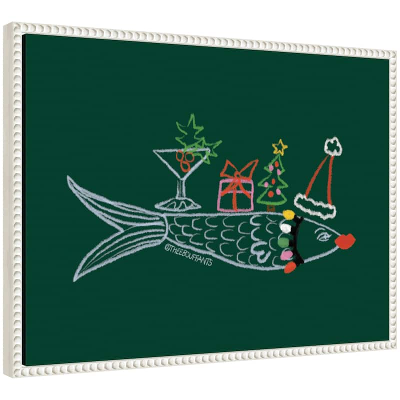Kate and Laurel Sylvie Beaded Santa Sardine Framed Canvas by Kendra Dandy - 18x24