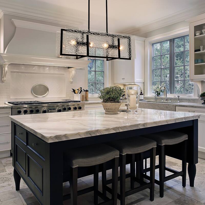 4-Light Glass Chandelier Linear Kitchen Island Light for Dining Room