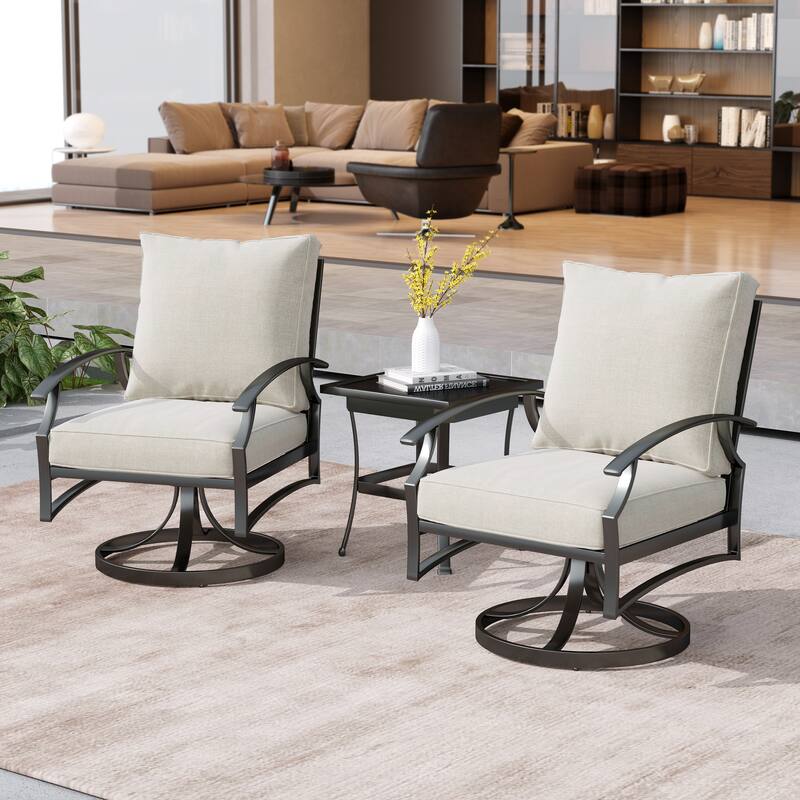 Uixe 3-Piece Outdoor Swivel Rocker With Cusion and Side Table