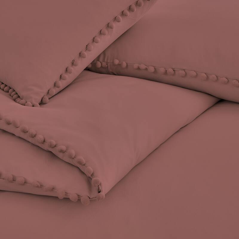 Pre-Washed 3-piece Pom Pom Duvet Cover Set