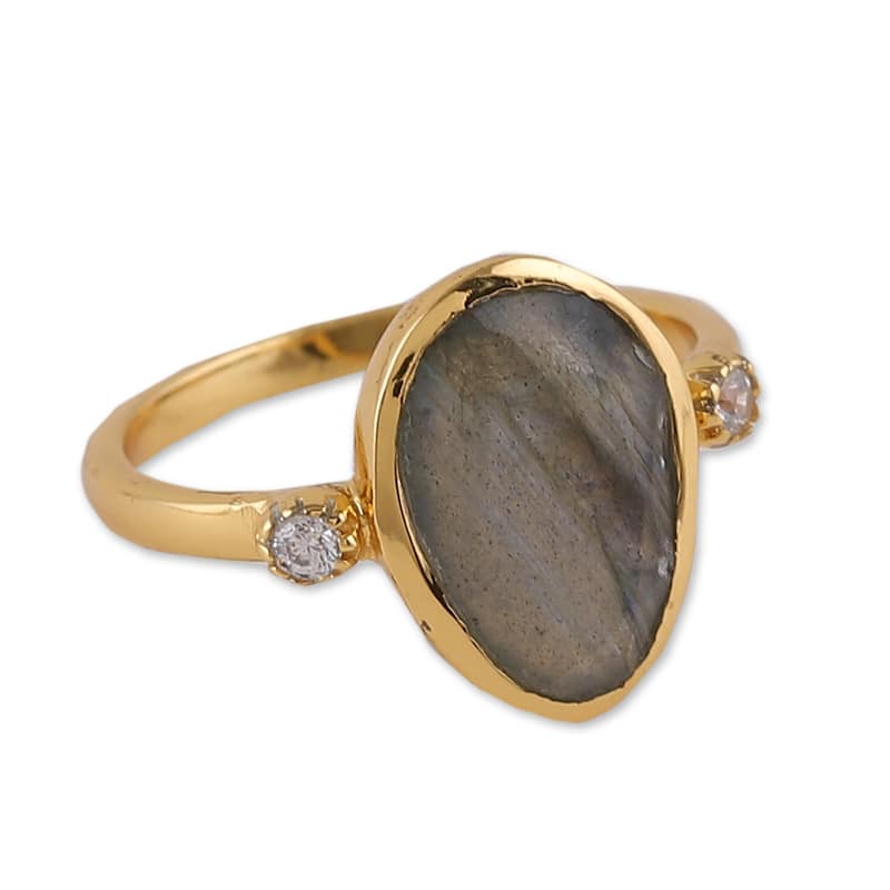 Novica Handmade Evening Light Gold-Plated Labradorite Cocktail Ring