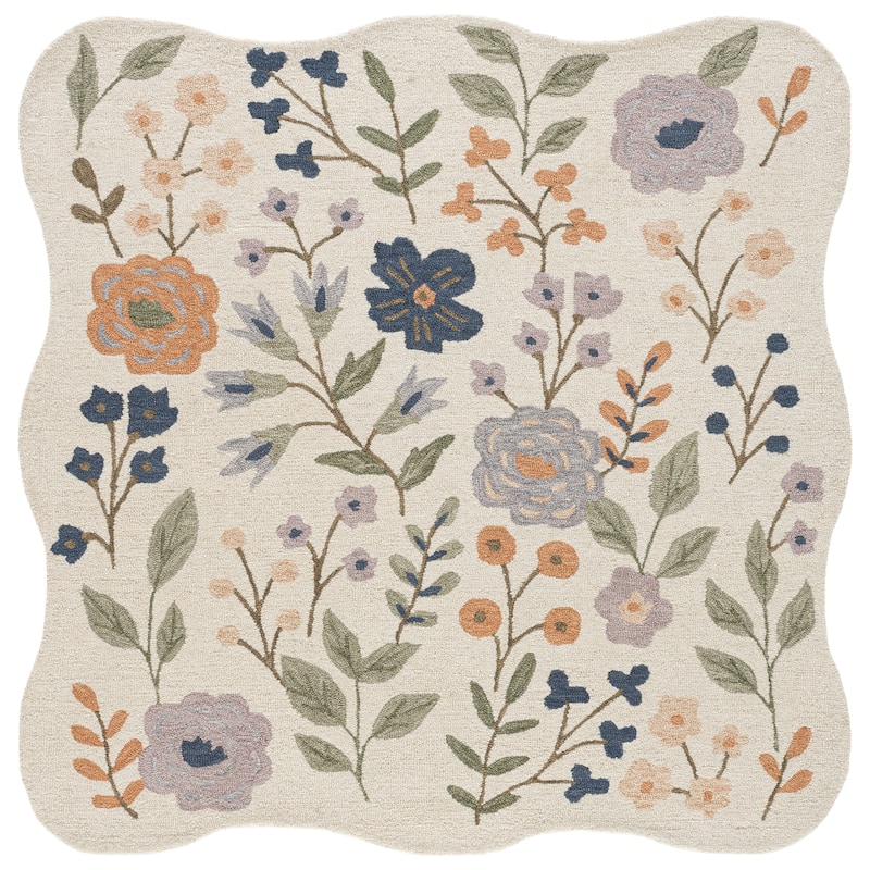 SAFAVIEH Handmade Jardin Mitrita Shabby Elegance Wool Rug - 6' Square - Ivory/Sage