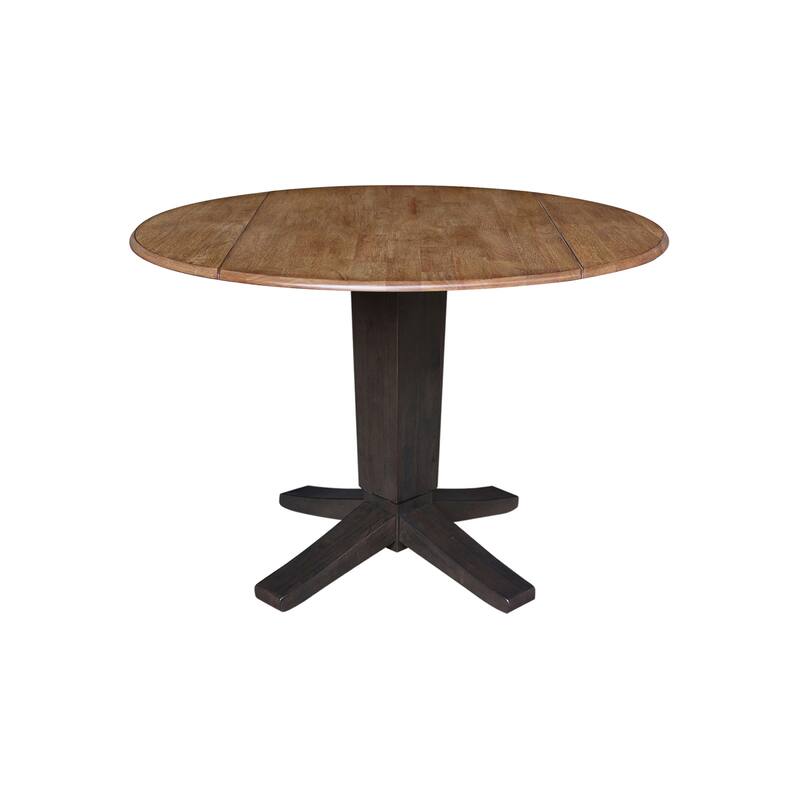 42 in Round Drop Leaf Pedestal Table with Dining Chairs in Hickory/Washed Coal