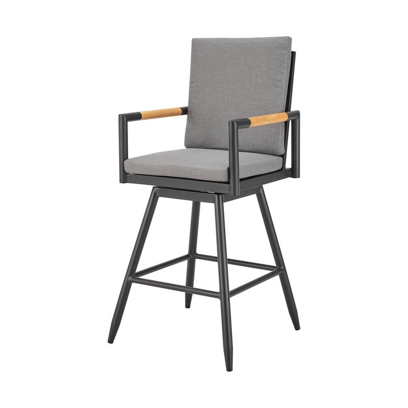 HomeRoots 48" Dark Gray Metal Swivel Outdoor Bar Height chair with Footrest