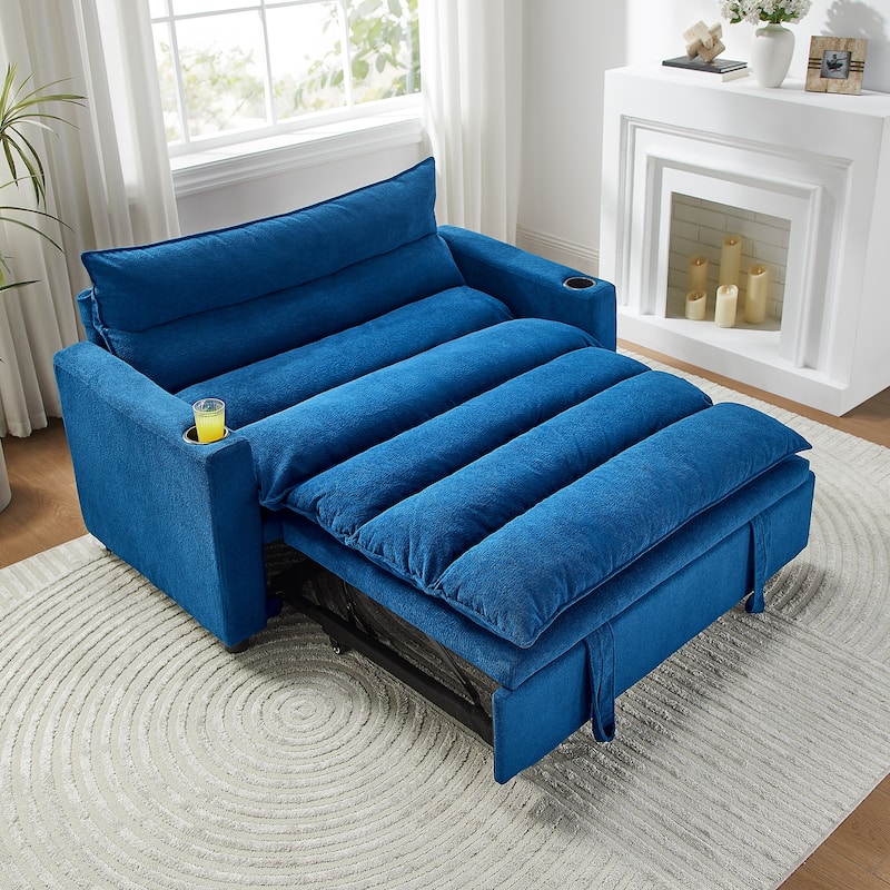 3-in-1 Convertible Sofa Bed with Adjustable 3-Position Backrest, Loveseat Sleeper Couch with Cup Holder