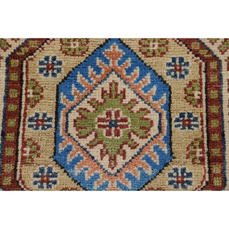 Hand Knotted Oriental 100% Wool Carpet Traditional Geometric Green Kazak Area Rug - 3' 1'' X 2' 0''