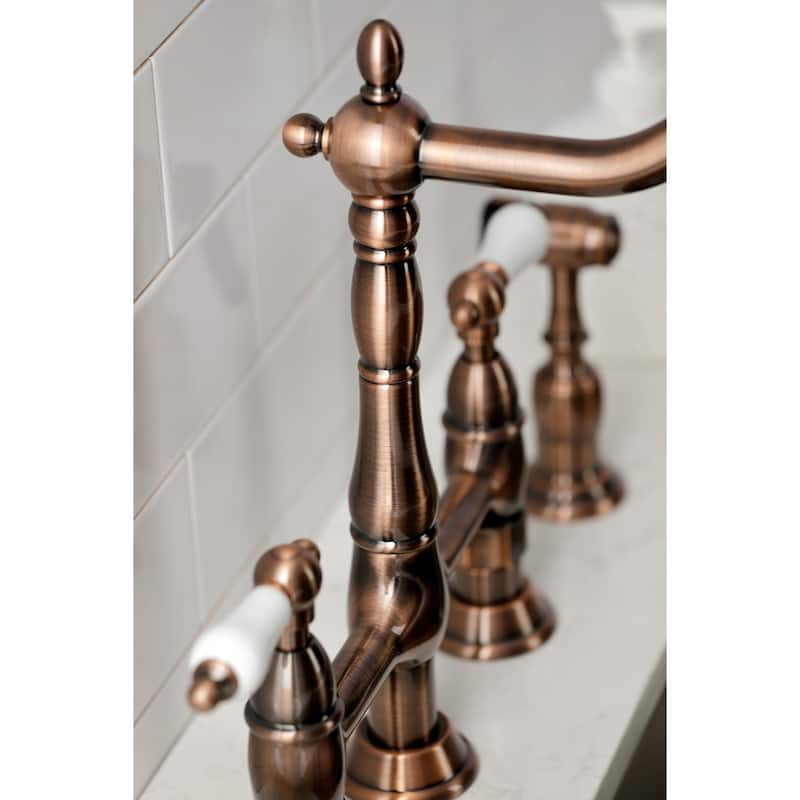 Kingston Brass Heritage Bridge Kitchen Faucet with Brass Sprayer