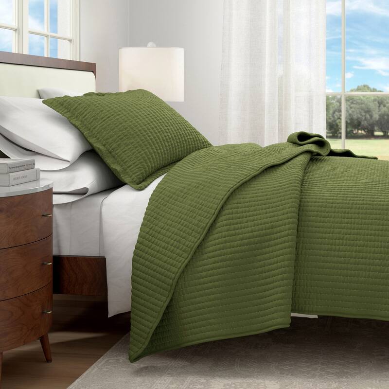 Linery & Co. Detailed Channel Stitch Microfiber Quilt Set With Shams.