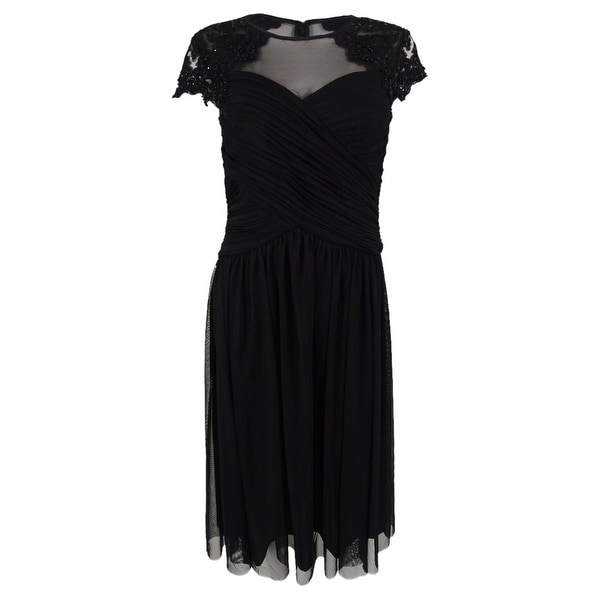 Alex Evenings Women's Petite Embellished Illusion A-Line Dress - Black. Opens flyout.