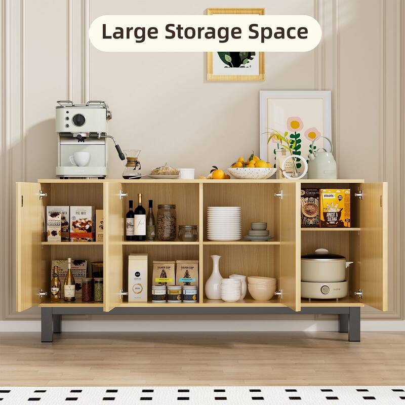 Fluted Sideboard Buffet Cabinet with 4 Doors, Modern Storage Credenza with Adjustable Shelves for Dining Room & Entryway