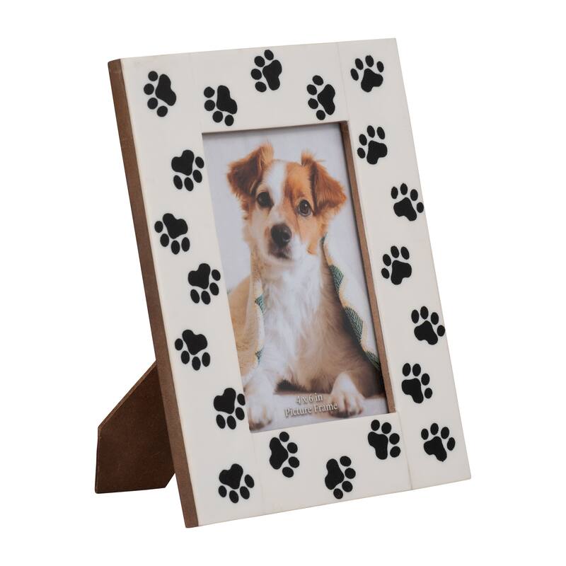 Sagebrook Home4" x 6" Paw Print Photo Frame, Contemporary Black and White Resin Decorative Picture Frame