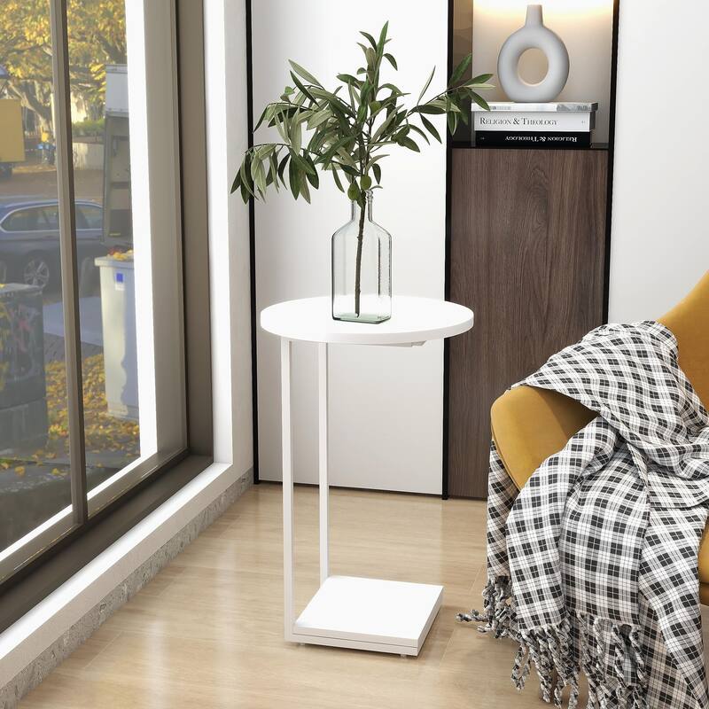 C Table End Table, Couch Table That Slide Under, Sofa Side Table in Living Room, White