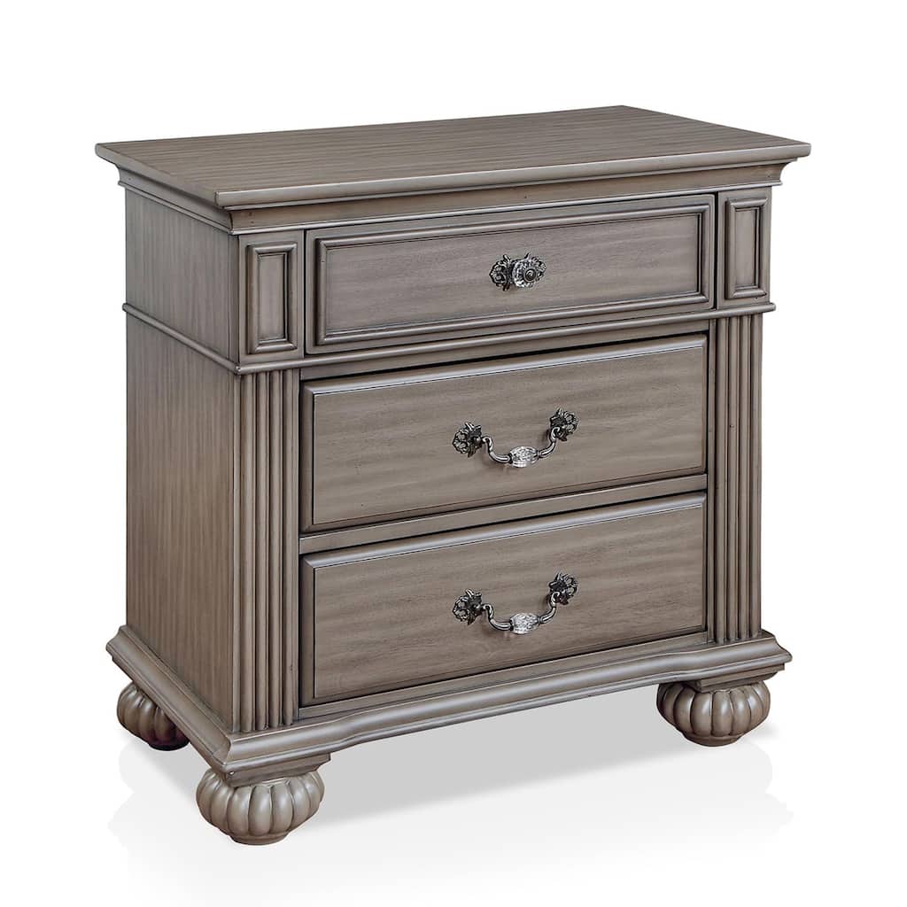 Recus Classic Nightstand with 3 Drawers, Acrylic Accents, Gray Solid Wood
