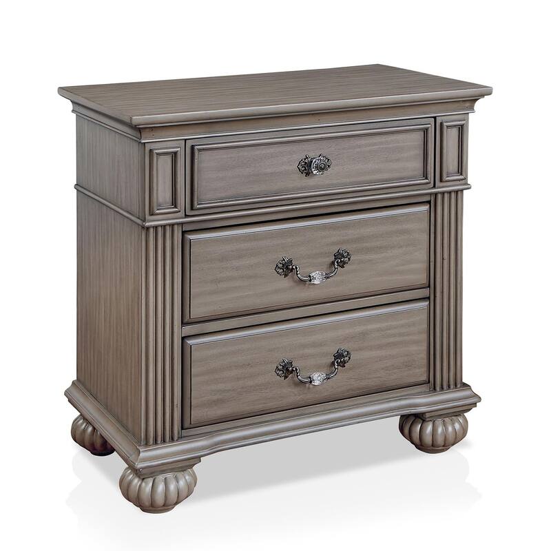 Recus Classic Nightstand with 3 Drawers, Acrylic Accents, Gray Solid Wood
