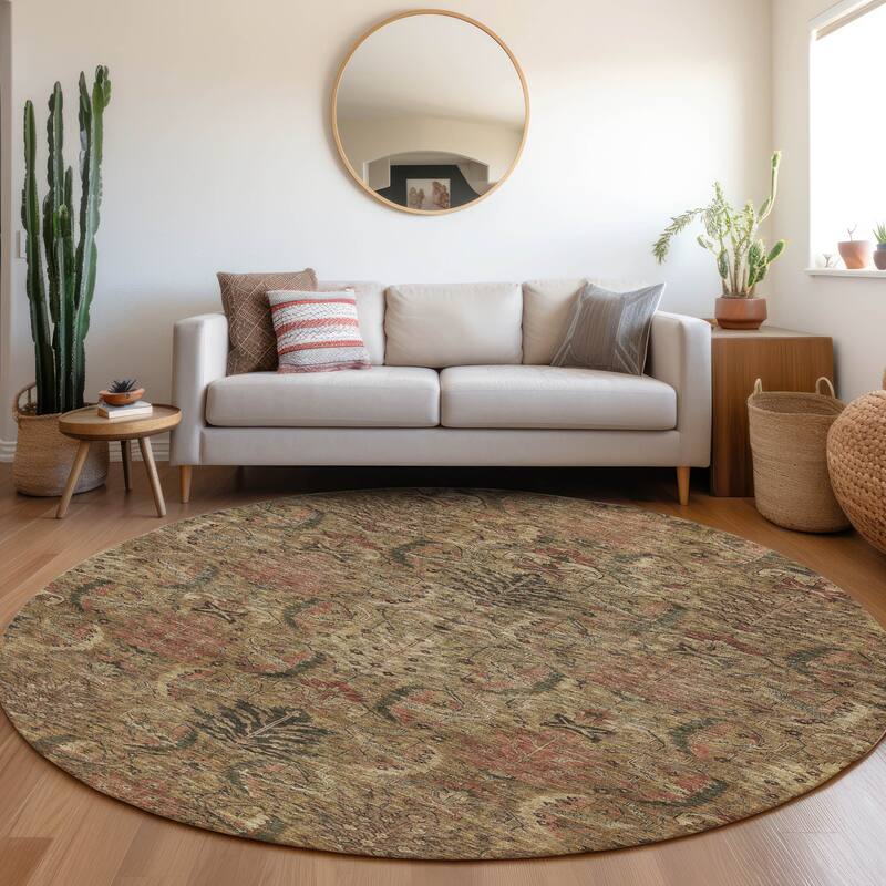 Machine Washable Indoor/ Outdoor Boho Traditional Chantille Rug - Brown - 8' x 8'