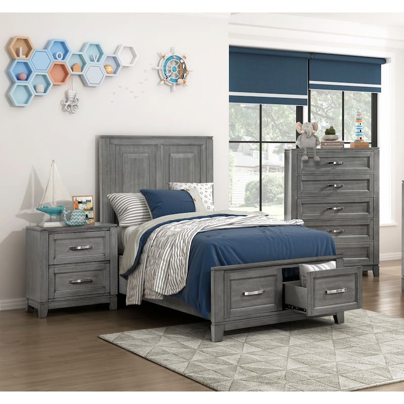 Rustic Style Bedroom 3pc Set Gray Finish Platform Bed Chest Nightstand