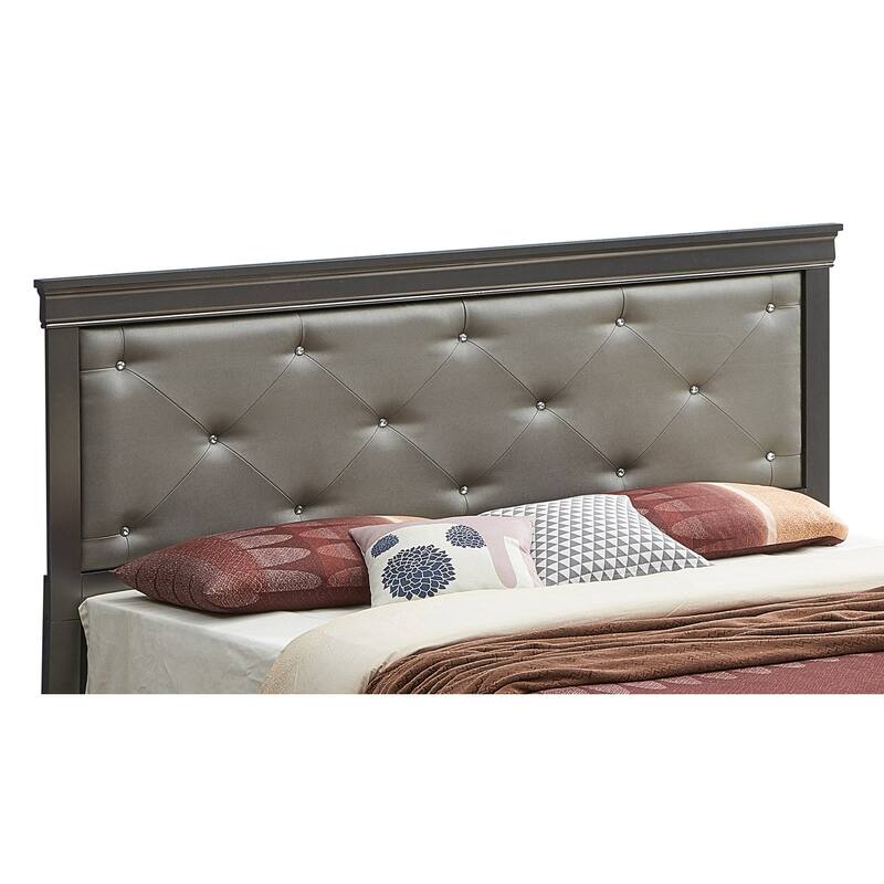 Black Full Bed with Tufted Headboard - Silver Champagne Finish - Panel Bed Frame - Requires Box Spring
