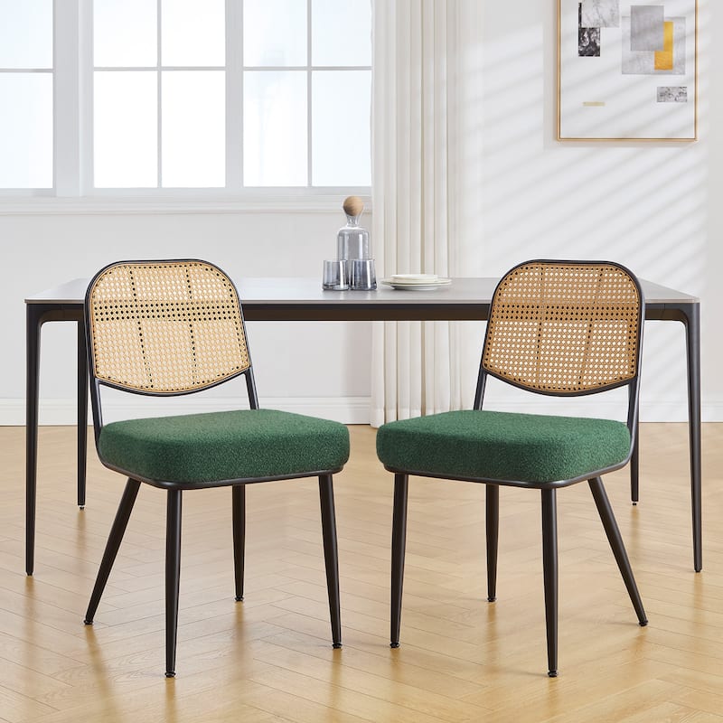 Upholstered Rattan Dining Chairs Set of 2 Side Chair - 33.86"H x 18.9"W x 22.83"D