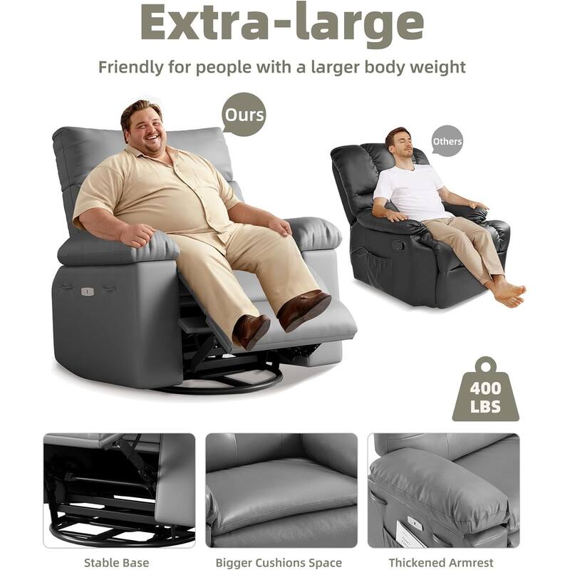 27" Oversized PU Leather Massage Recliner with Heat & Vibration, Cup Holders, Side Pockets, Wood Frame