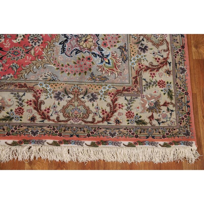 Handmade Pink Wool & Silk Tabriz Persian Area Rug Traditional Carpet - 5'0"x 7'6"