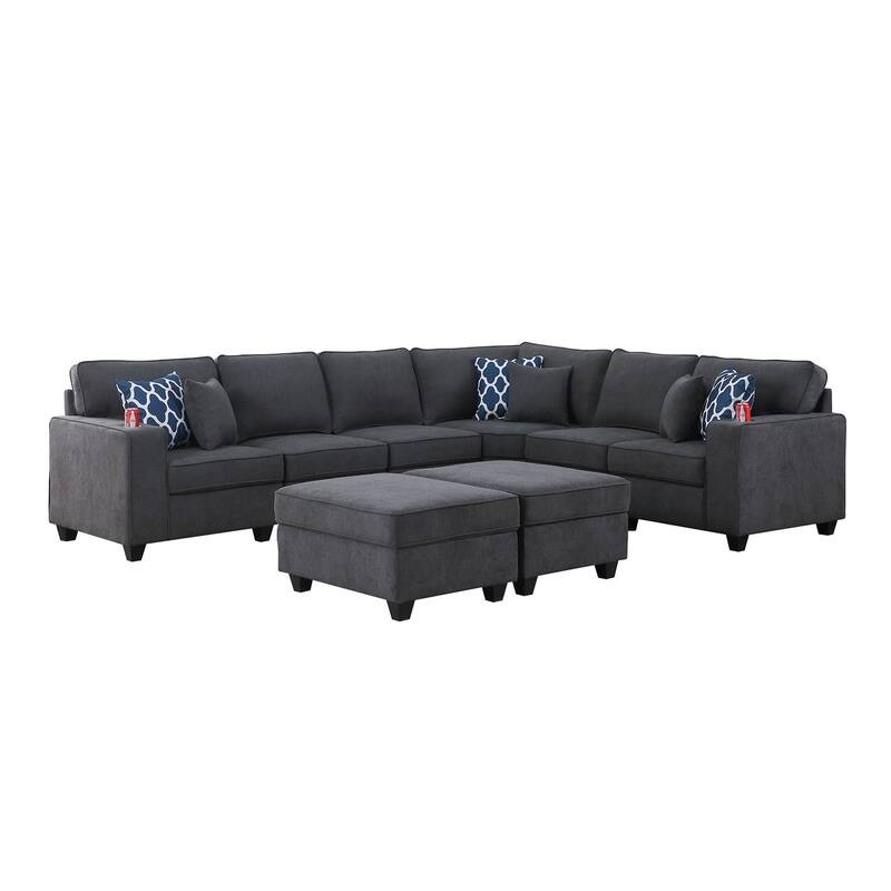 8 Piece L-Shape Sectional Sofa with 2 Ottomans in Stone Gray