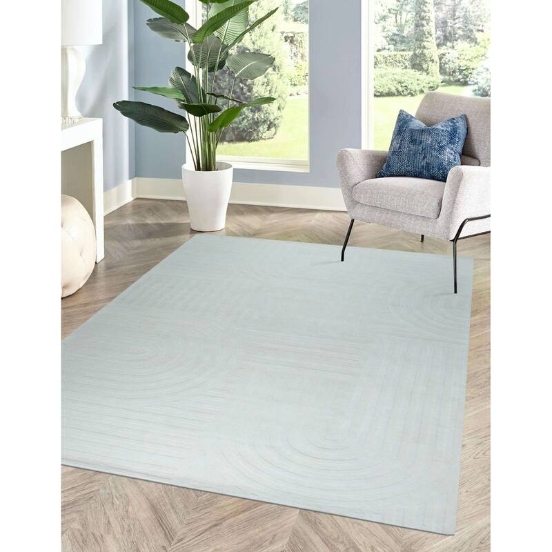 Ivory Hand-Tufted Wool Contemporary Modern Area Rug, Luxurious Soft Texture for Bedrooms or Living Rooms - L