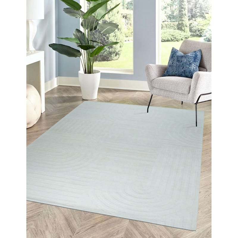 Ivory Hand-Tufted Wool Contemporary Modern Area Rug, Stylish Handcrafted Soft Texture for Modern Interiors - L