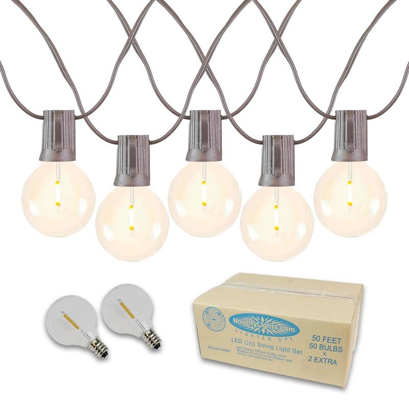Novelty Lights 50 Feet G50 LED Hanging Patio Outdoor String Lights - Medium - Brown