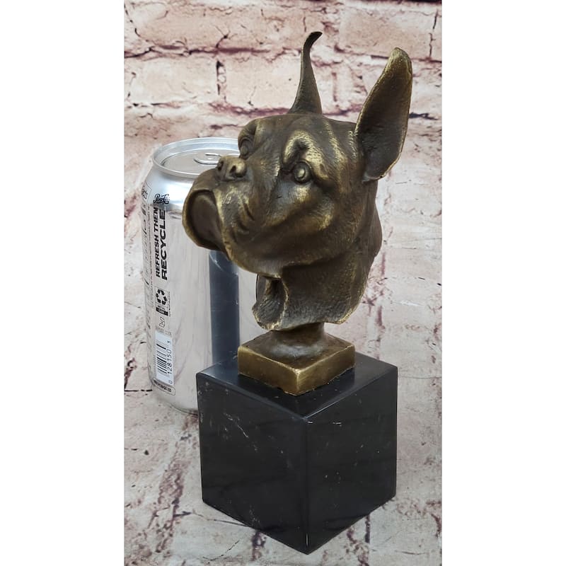 Boxer Dog Breed Bronze Metal Bust Sculpture Statue Signed Original Art On Marble Base