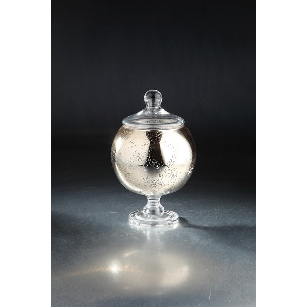 12" Champagne Gold Colored Mercury Glass Globe Shaped Pedestal Jar with Lid - N/A