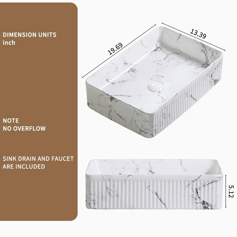GDFStudio - Vincent Artistic Marble-Pattern Vessel Bathroom Sink with Ceramic Basin and Countertop Vanity Design