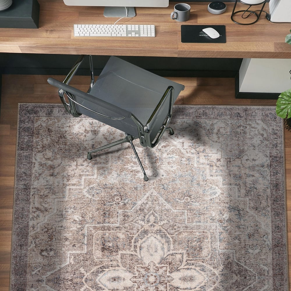 World Rug Gallery Floral Medallion Washable Flat Pile Non-Slip Area Rug