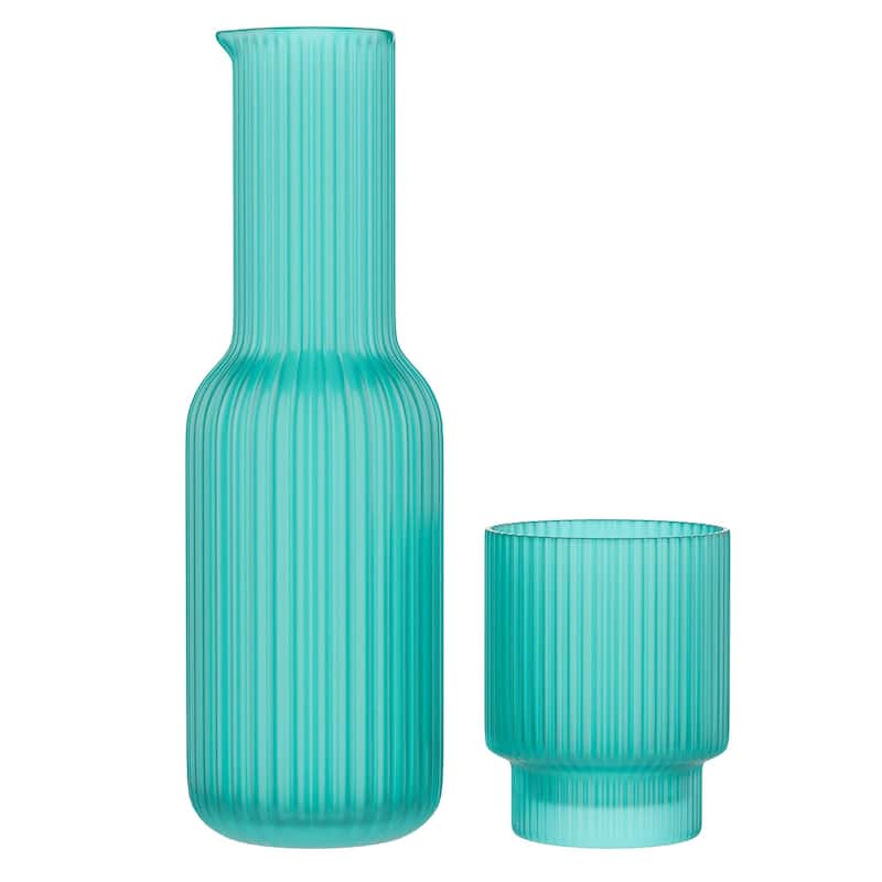 Aqua Blue Ried 2 Pc Water Carafe Set - Blue