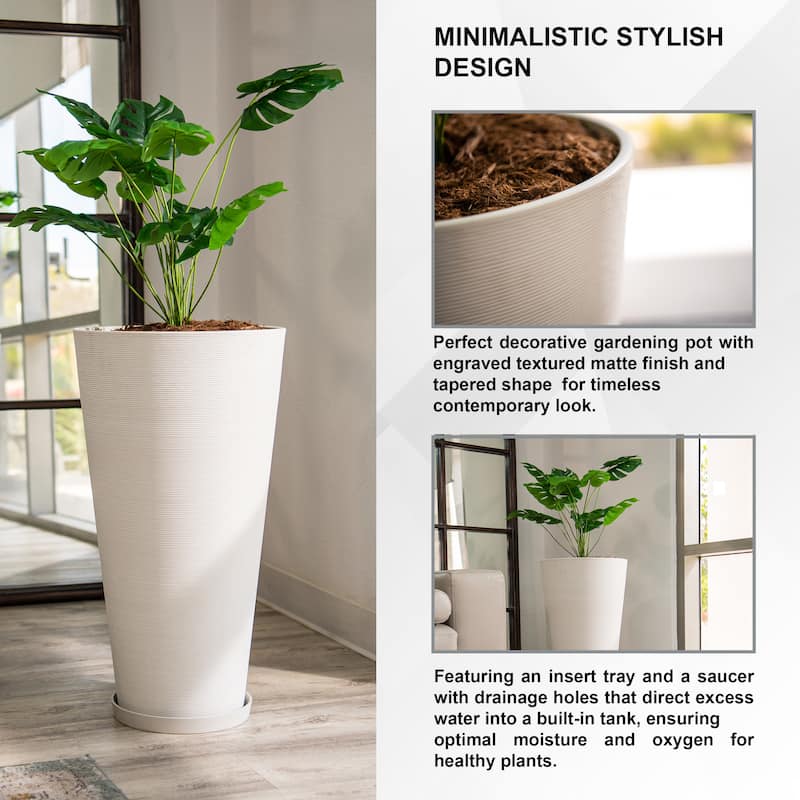 XBrand Modern 28-Inch Tall Round Planter, Modern Tapered Planter Perfect for Indoor & Outdoor Planter, Patio Décor