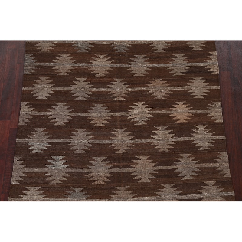 Natural Dye Kilim Oriental Geometric Tribal Wool Area Rug Flat-woven - 4'9" x 6'9"