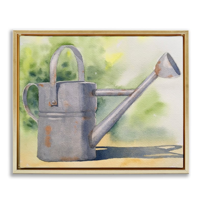 Stupell Country Watering Can in Garden Framed Floater Canvas Wall Art Design By Stephanie Fielden - 31 x 25 - Gold