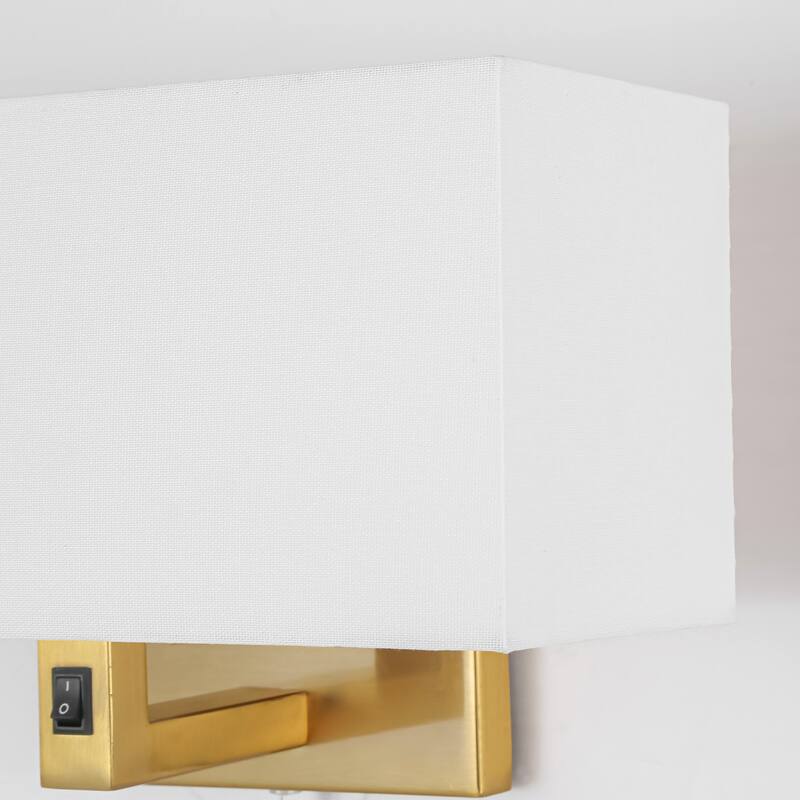 2-Light Modern Transitional Metal & Fabric Wall Sconce with Soft Fabric Shade for Bedroom & Living Room - 2 Light