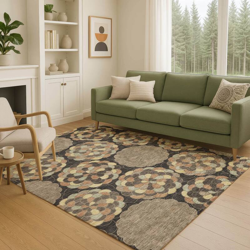 Machine Washable Indoor/ Outdoor Mosaic Cluster Chantille Rug