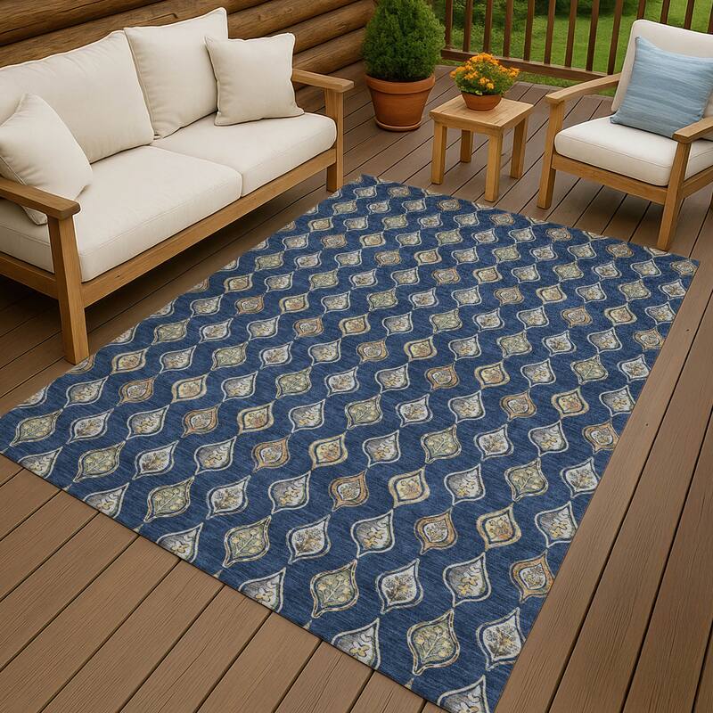 Machine Washable Indoor/ Outdoor Casual Greenwood Chantille Rug - Navy - 8' x 10'