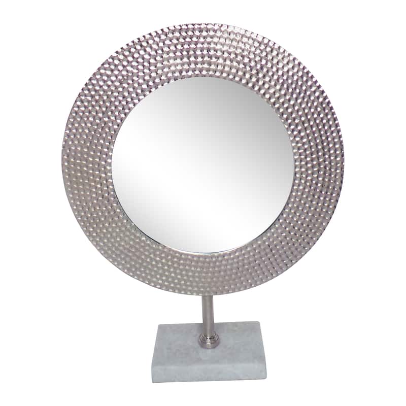 Sagebrook Home Metallic Metal Round Hammered Mirror On Stand Decor