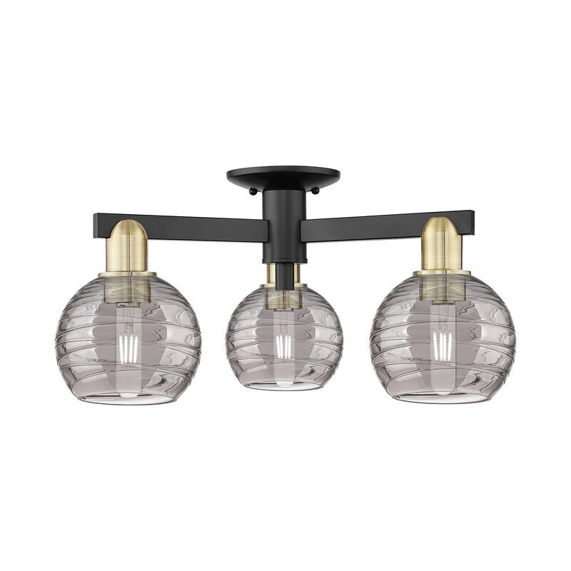 Innovations Lighting 716-3F-10-24 Athens Deco Swirl Semi-Flush Athens - Black Antique Brass / Light Smoke Deco Swirl