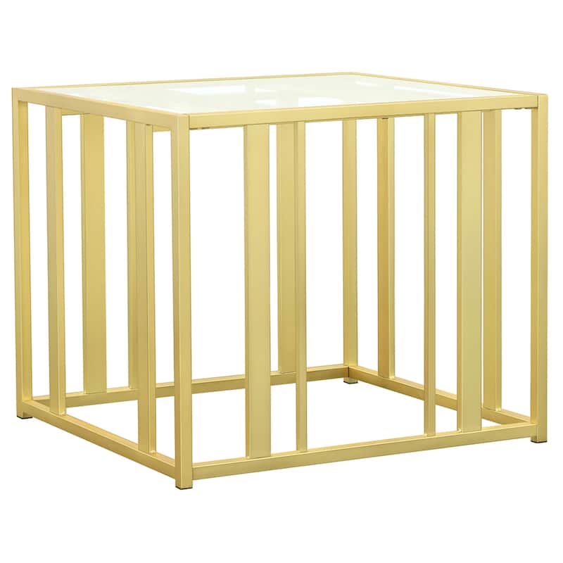 Adri Rectangular Glass Top Side End Table - Matte Brass and Clear