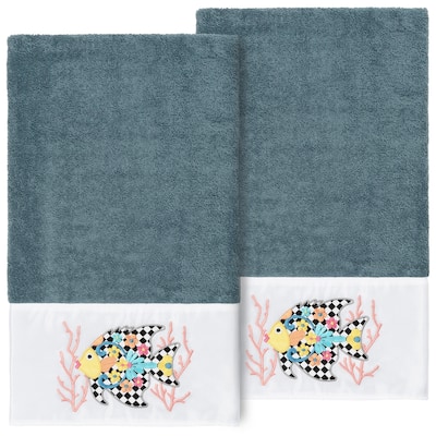 Authentic Hotel and Spa 100% Turkish Cotton Feliz 2PC Embellished Bath Towel Set