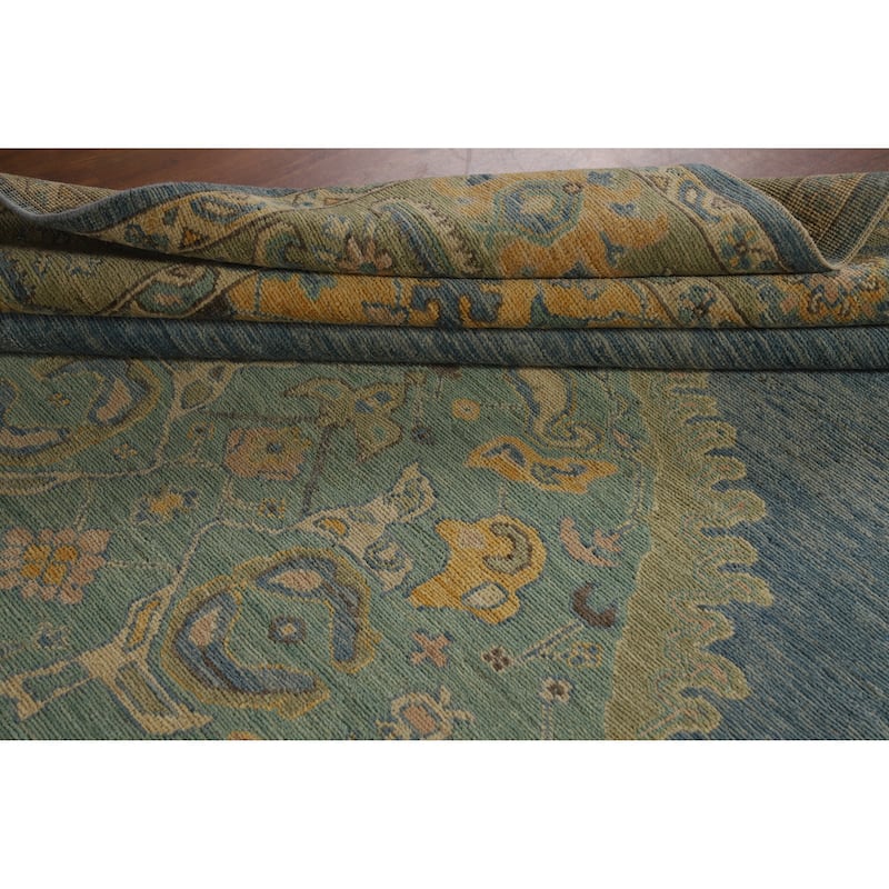 Hand Knotted Oriental 100% Wool Carpet Transitional Medallion Navy Blue & Blues Oushak Area Rug - 10' 2'' X 8' 4''