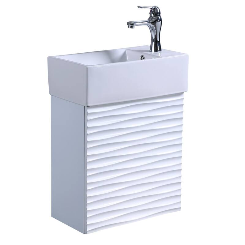 17.75" Ripple White Wall Mount Bathroom Vanity with Sink, Chrome Faucet, Pop-Up Drain and Overflow