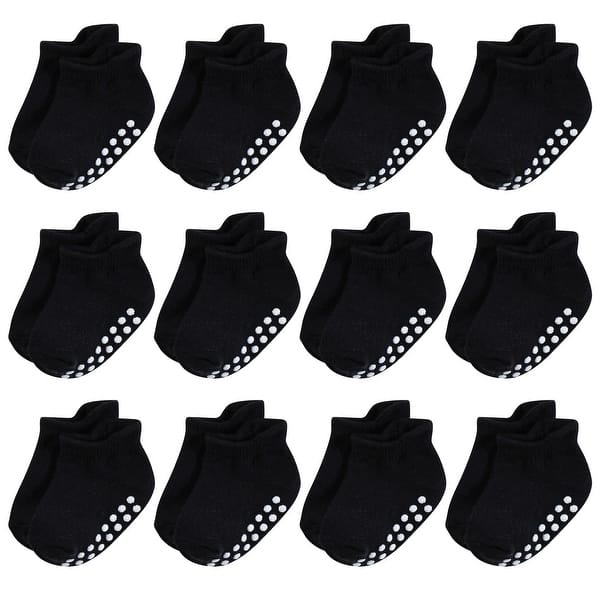 slide 1 of 1, Hudson Baby Infant Boy Non-Skid No-Show Socks, Black 0-6 Months - Black