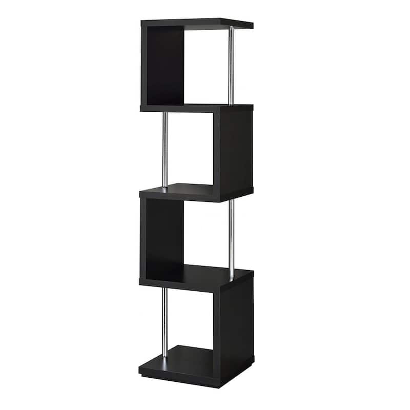 Well-made Four Tier Wood And Metal Bookcase, Black - 66.5 H x 15.5 W x 15.5 L Inches